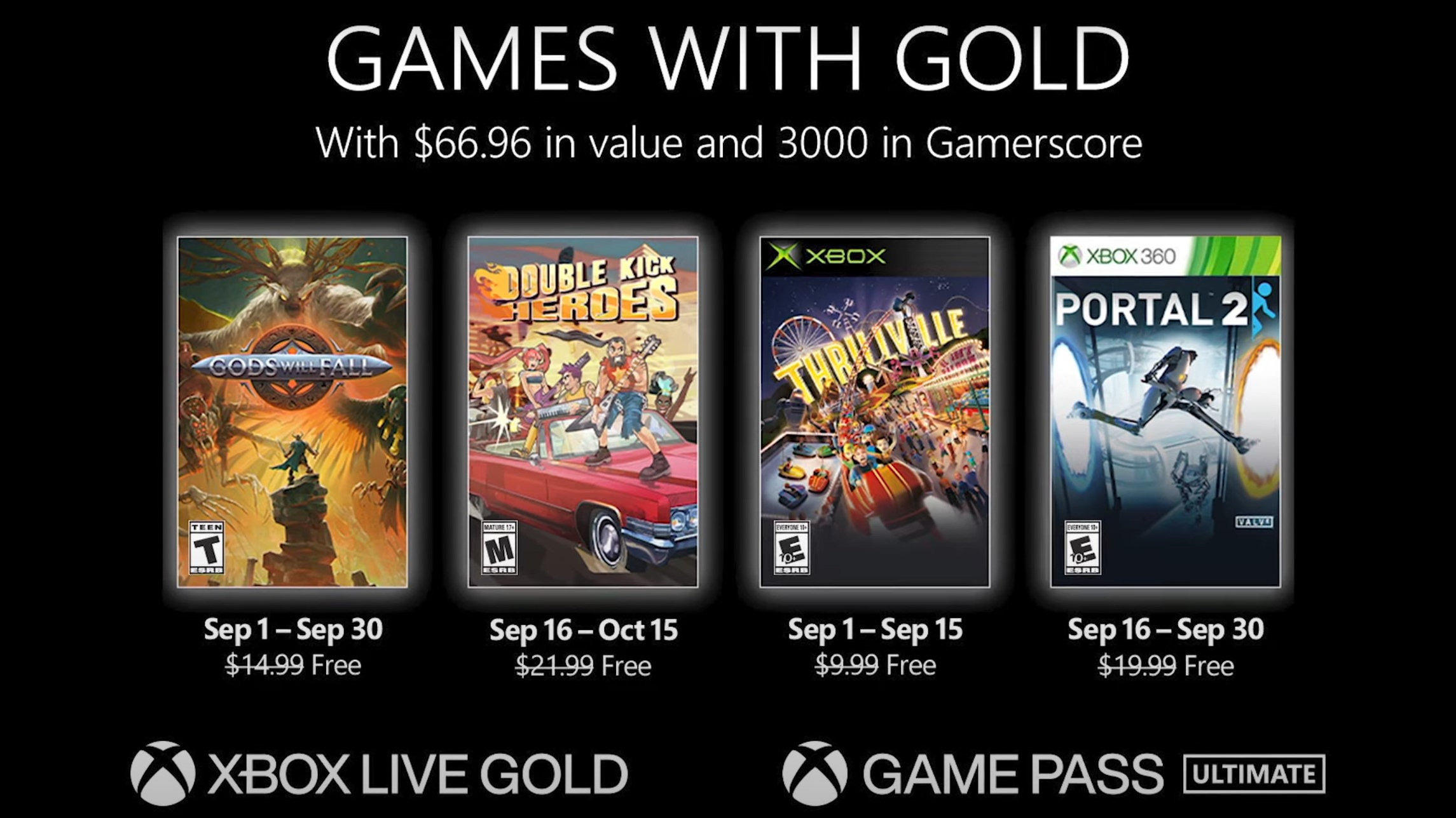 Captura de tela do Xbox Games with Gold de setembro de 2022.