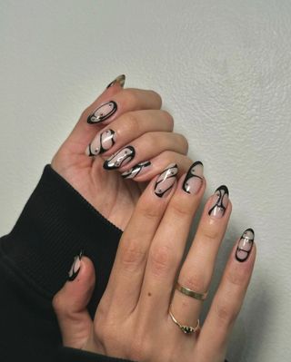 negative space abstract butterfly nail art