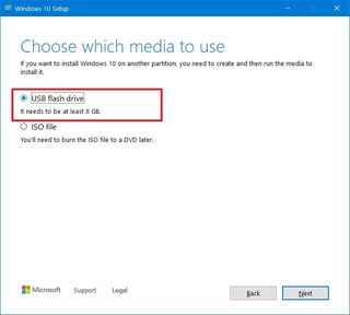 Media Creation Tool USB media option