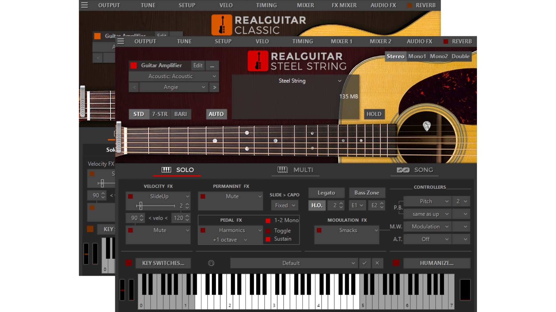 A screenshot of MusicLab RealGuitar 6 acoustic guitar VST