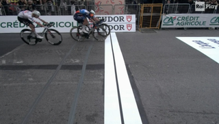 A shot of the sprint finish at the end of the 2024 Milan-San Remo