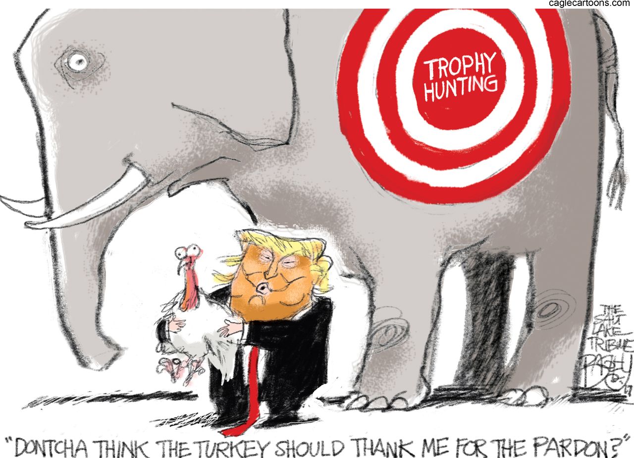 Political cartoon U.S. Thanksgiving Trump turkey pardon GOP