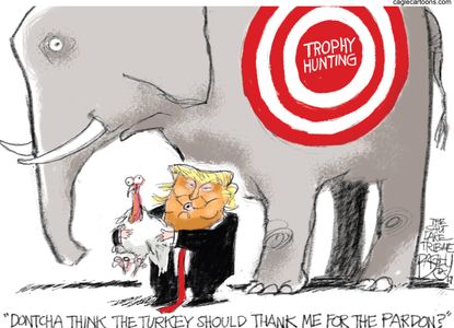 Political cartoon U.S. Thanksgiving Trump turkey pardon GOP
