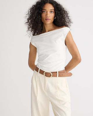 Off-The-Shoulder Tank Top in Stretch Cotton Blend