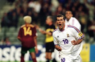 Zinedine Zidane celebrates as France beat Portugal at Euro 2000.