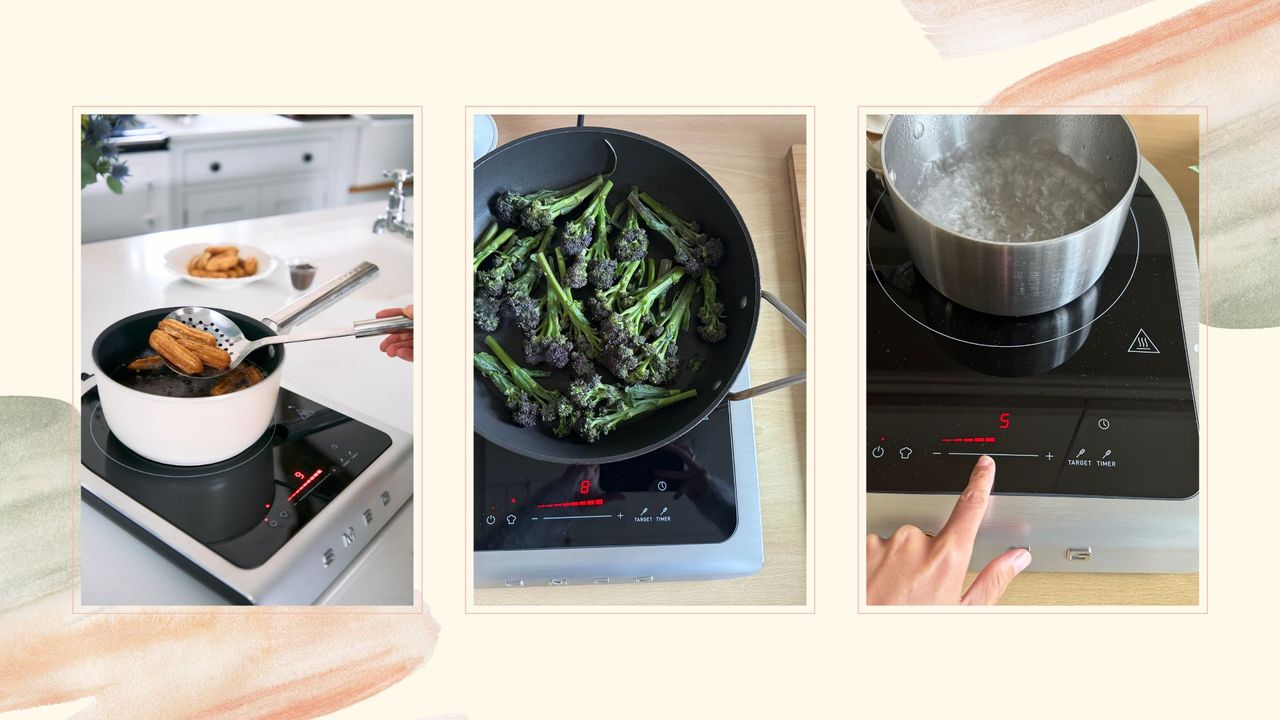 Compilation of three images showing teh new Smeg portable induction hob review process