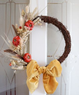 Wreath made from dried grasses and peppers