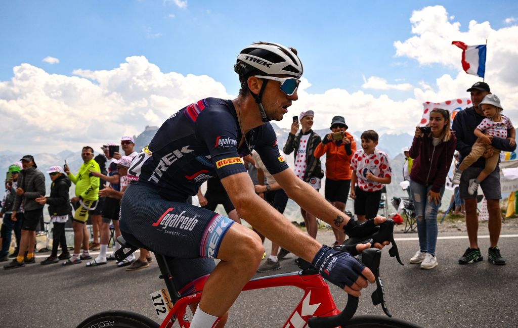 TrekSegafredo teams Italian rider Giulio Ciccone cycles in a breakaway on the Col du Galibier during the 12th stage of the 109th edition of the Tour de France cycling race 1651 km between Briancon and LAlpedHuez in the French Alps on July 14 2022 Photo by Marco BERTORELLO AFP Photo by MARCO BERTORELLOAFP via Getty Images