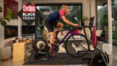 Cyclist riding Tacx indoor smart trainer