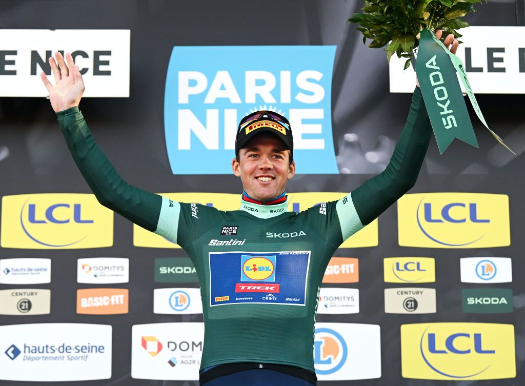 Paris-Nice 2025: Mads Pedersen celebrates winning the points classification