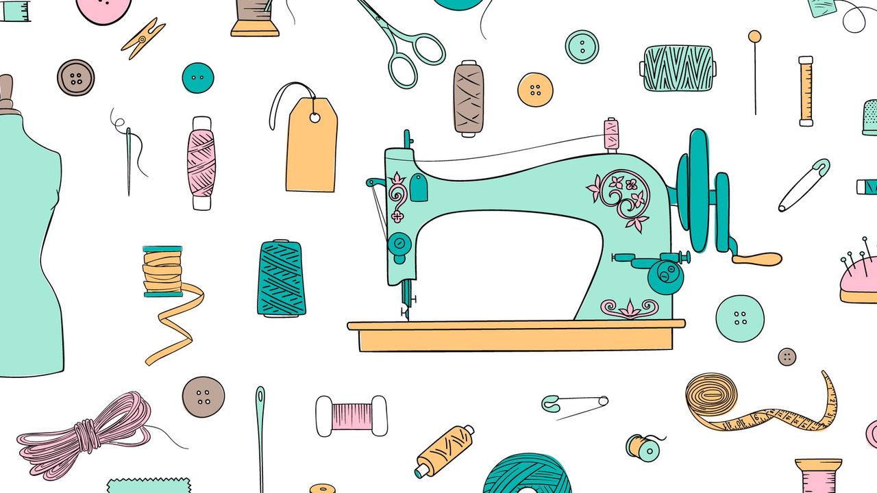 Sewing To Beat Stress: illustration sewing machine needles cotton crafting