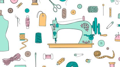 Sewing To Beat Stress: illustration sewing machine needles cotton crafting