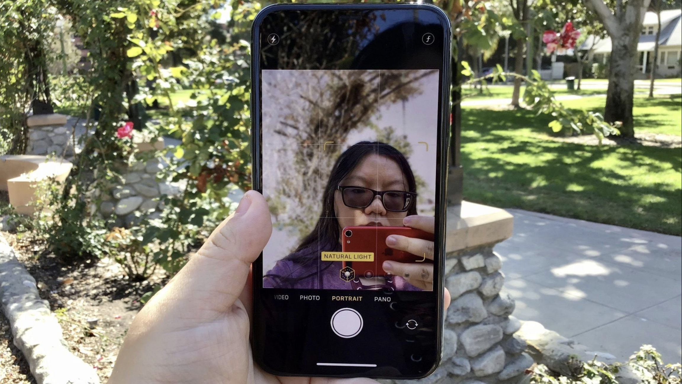 Christine takes a portrait selfie with iPhone 11Pro