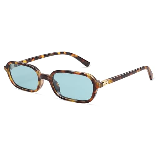 Appassal Retro Rectangular Sunglasses for Women Vintage Fashion Trendy Funny Small 90s Square Sunnies 2025 Ap3698 Yellow Tortoise/blue