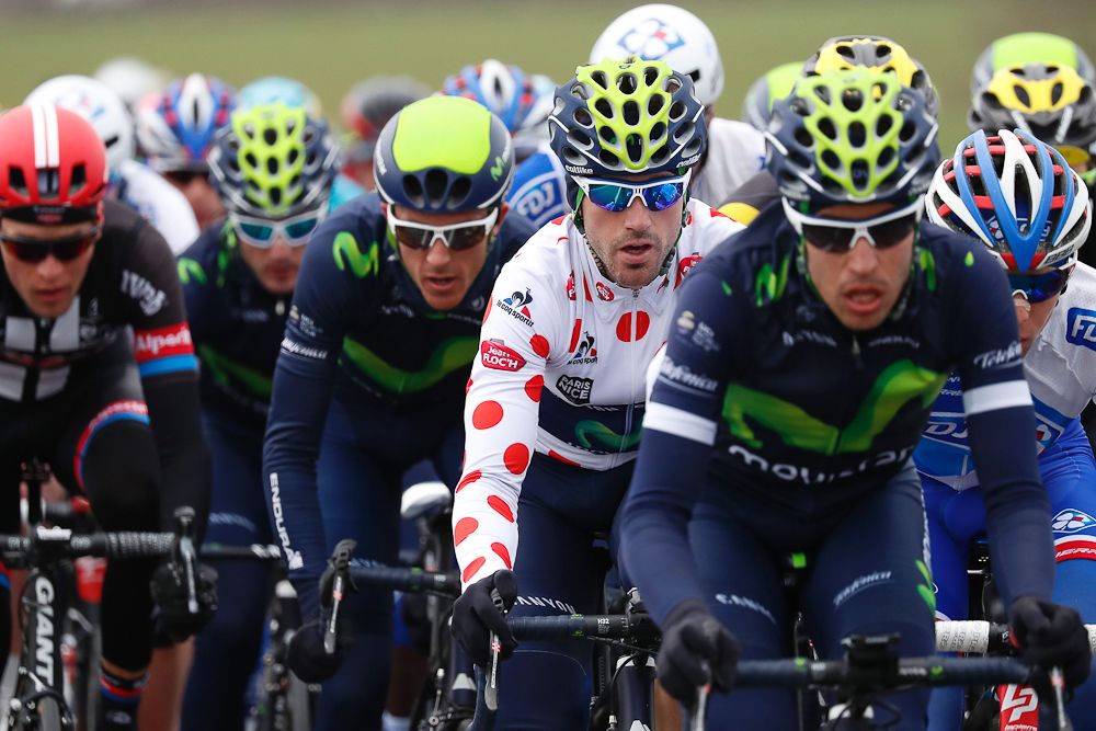 Jon Izaguirre rides in the pack during the second stage of Paris-Nice.