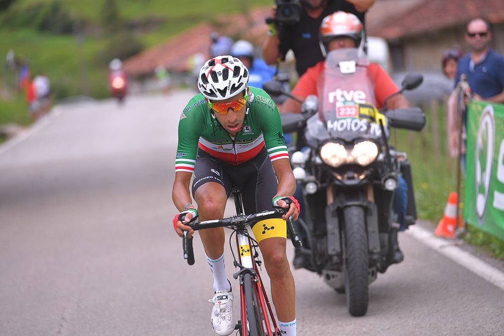 Fabio Aru on the attack during stage 18 at the Vuelta