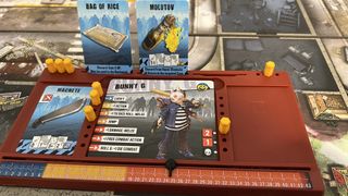 Zombicide dashboard showing character card with abilities marked by pegs