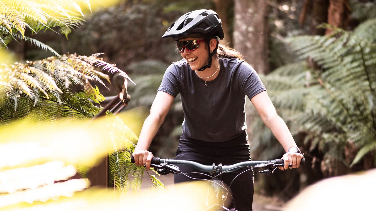 Female rider wearing the Lazer Finch KinetiCore helmet