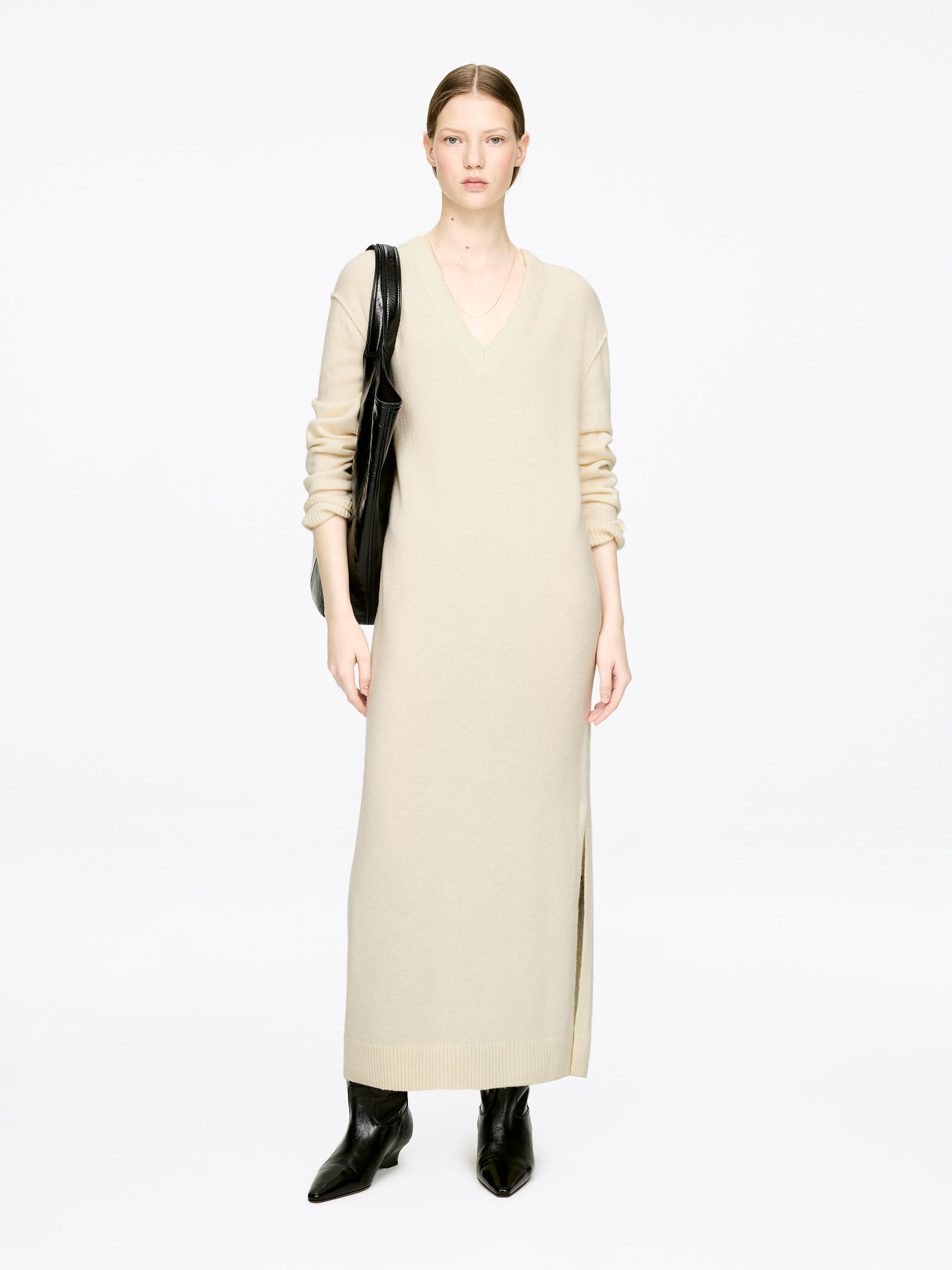 V-Neck Wool Dress &amp;ndash; Off White &amp;ndash; Women &amp;ndash; Arket Gb