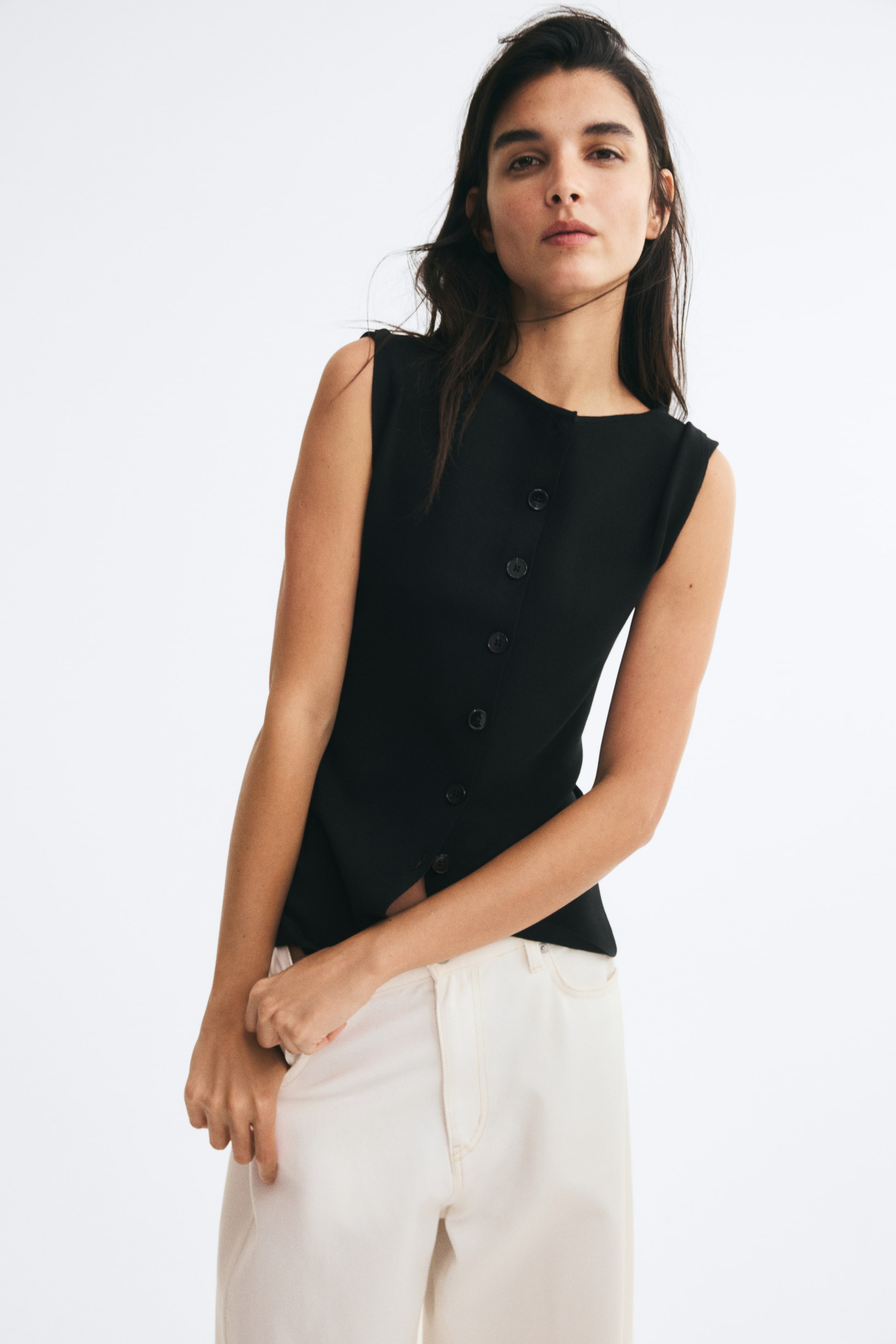 Boat-Neck Rib-Knit Waistcoat