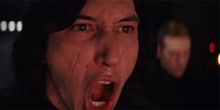 Kylo Ren screaming for more fire on Luke Skywalker