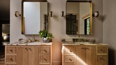 beautiful, bright bathroom, with marble bath and zellige tiles