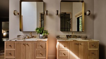 beautiful, bright bathroom, with marble bath and zellige tiles