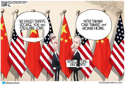Political Cartoon World China Tariffs stealing intellectual property