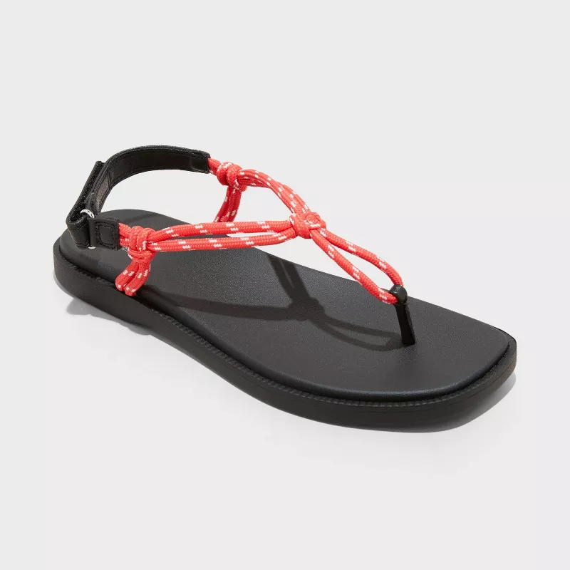 Women's Carson Rope Hiker Sandals - Wild Fable™ Red 6: Pull-On, Open Square Toe, Medium Width, Instep Strap, Polyurethane Lining