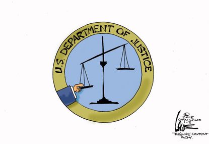 Political cartoon U.S. Trump administration Justice Department bias FBI