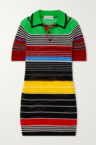 Zankov Antibes striped open-knit organic cotton mini dress