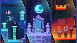 Three screenshots featuring gameplay from Lucky Luna.