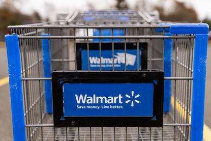 Walmart sign on carts in parking lot