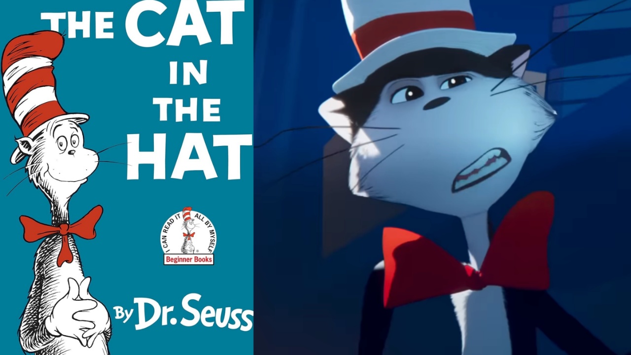 The Cat In The Hat book and image from the animated 2026 movie