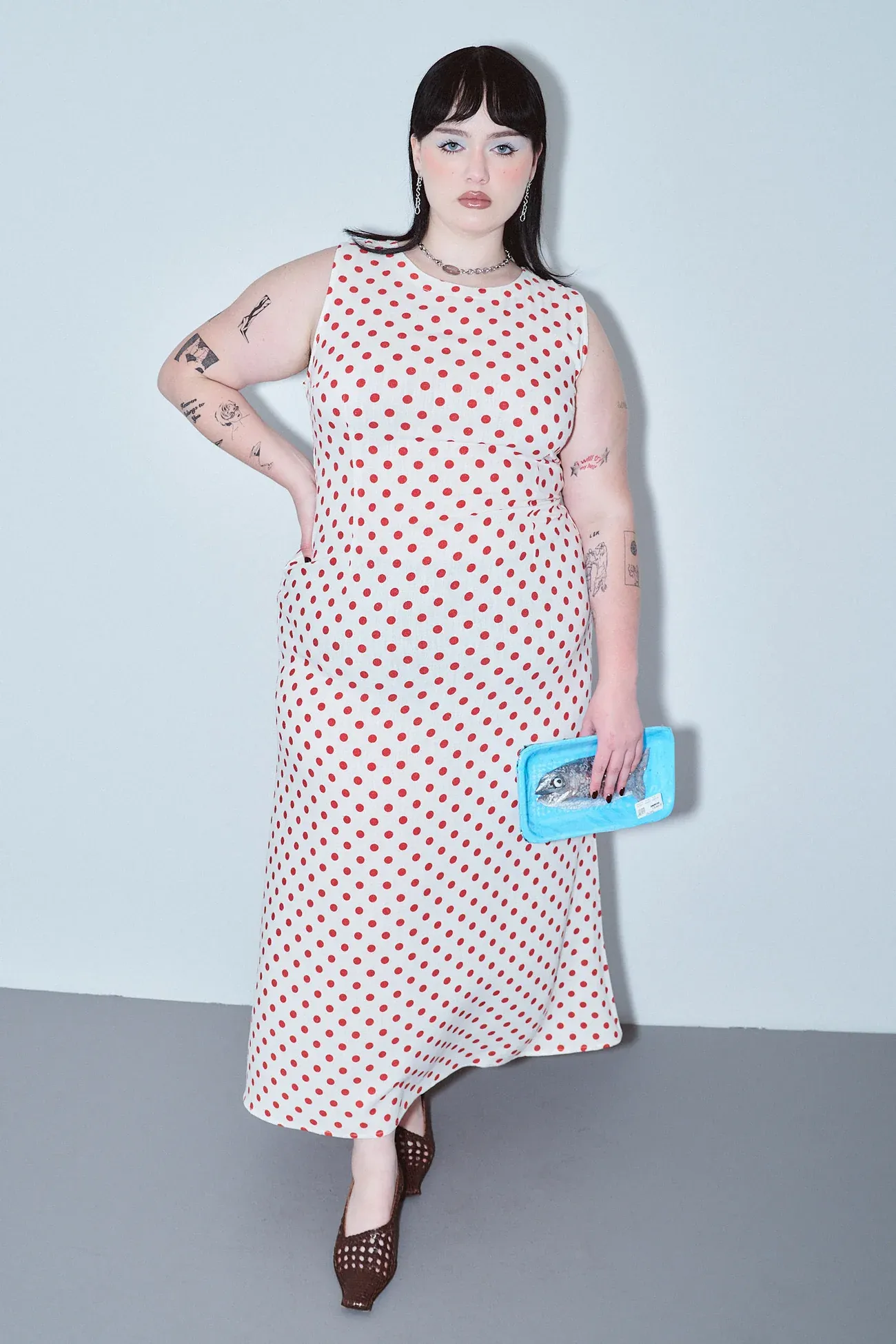 Fashion Brand Company, Good Woman Soft Linen Dress Red Polka Dot