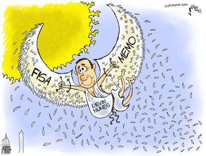 Political cartoon U.S. Nunes memo Russia investigation FBI conspiracy