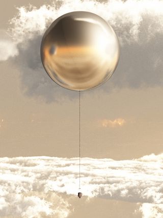 An artist's depiction of a balloon probe descending through the Venusian atmosphere.