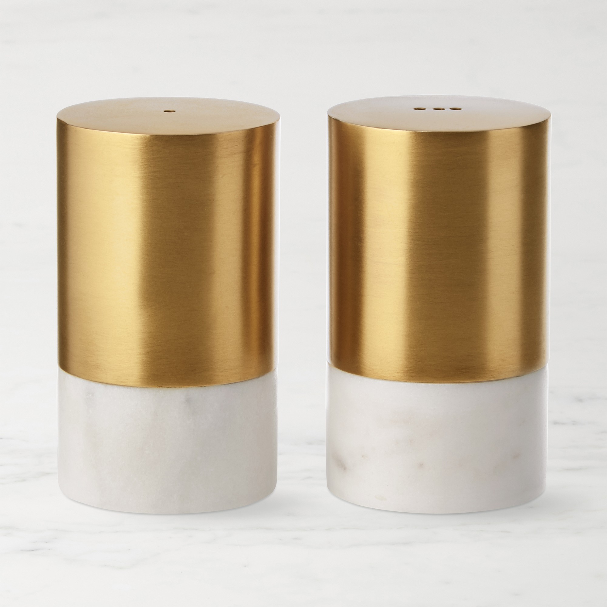 Brass and marble salt and pepper shakers