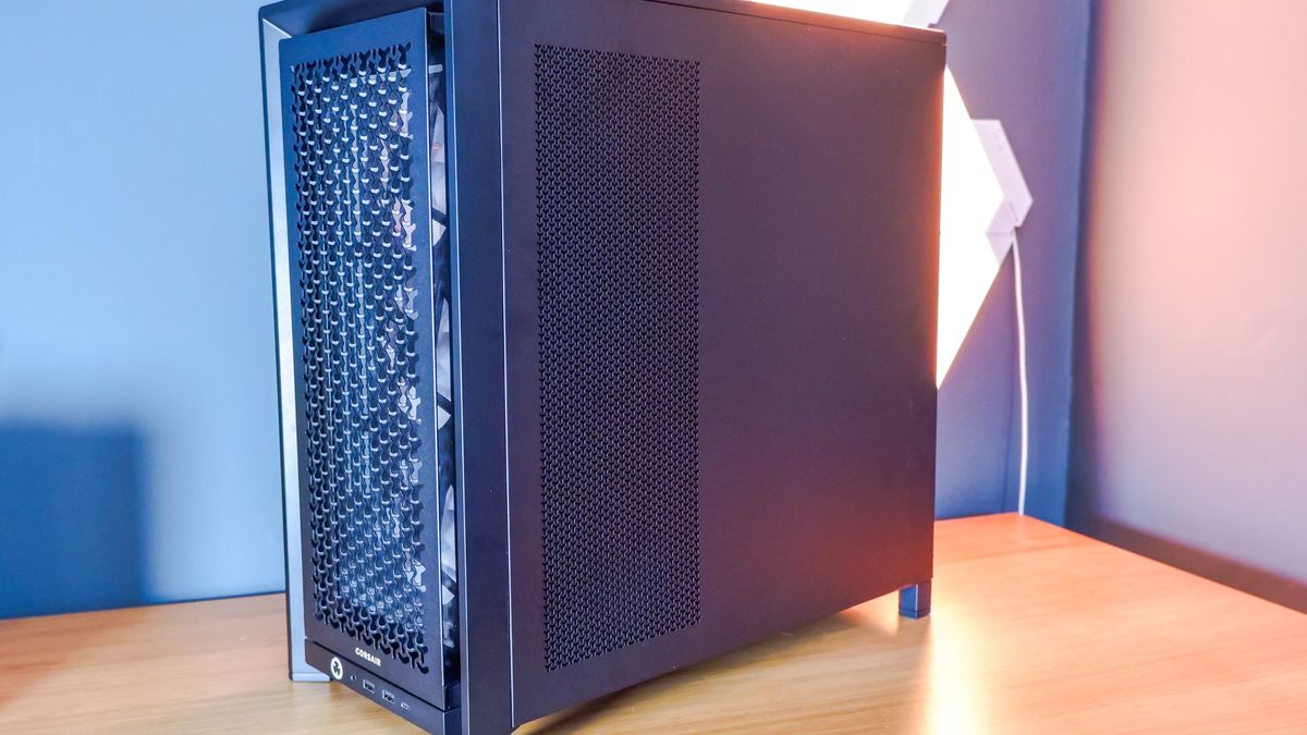 A Corsair Frame 4000D case with various features designed for both Corsair's own iCUE ecosystem and for the benefit of system builders.