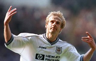 Jurgen Klinsmann celebrates after scoring for Tottenham, 1998