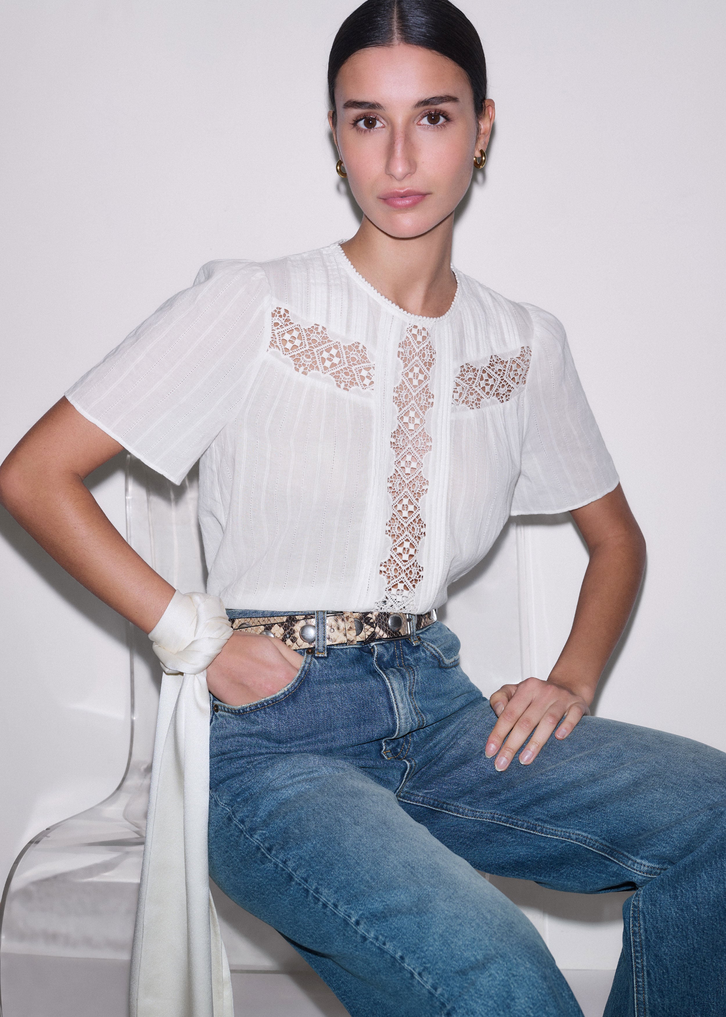 Embroidered Cutout Tee