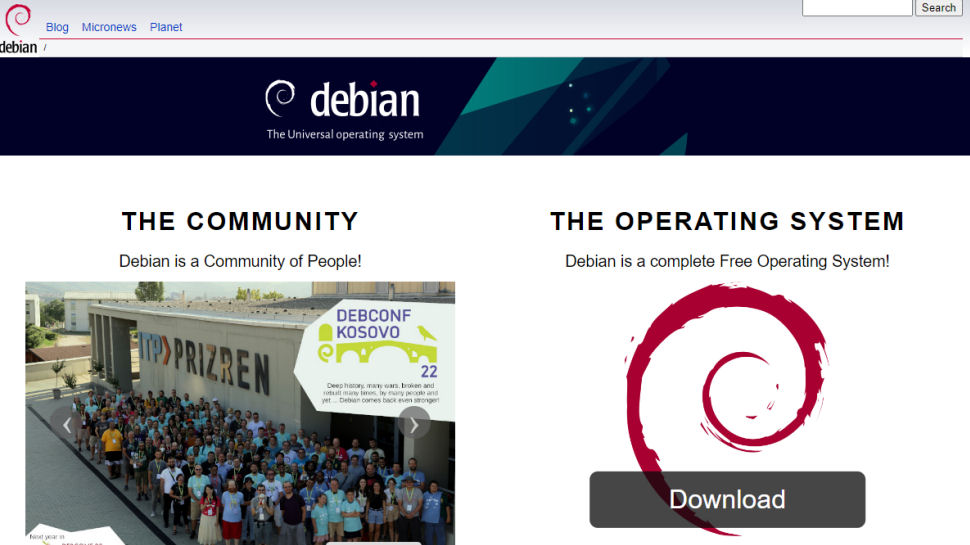 Tangkapan layar situs web untuk Debian