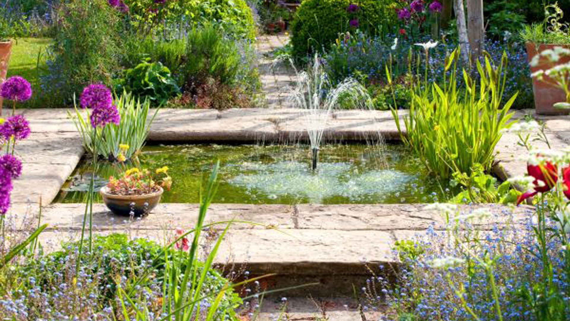 Fountain with lily pads