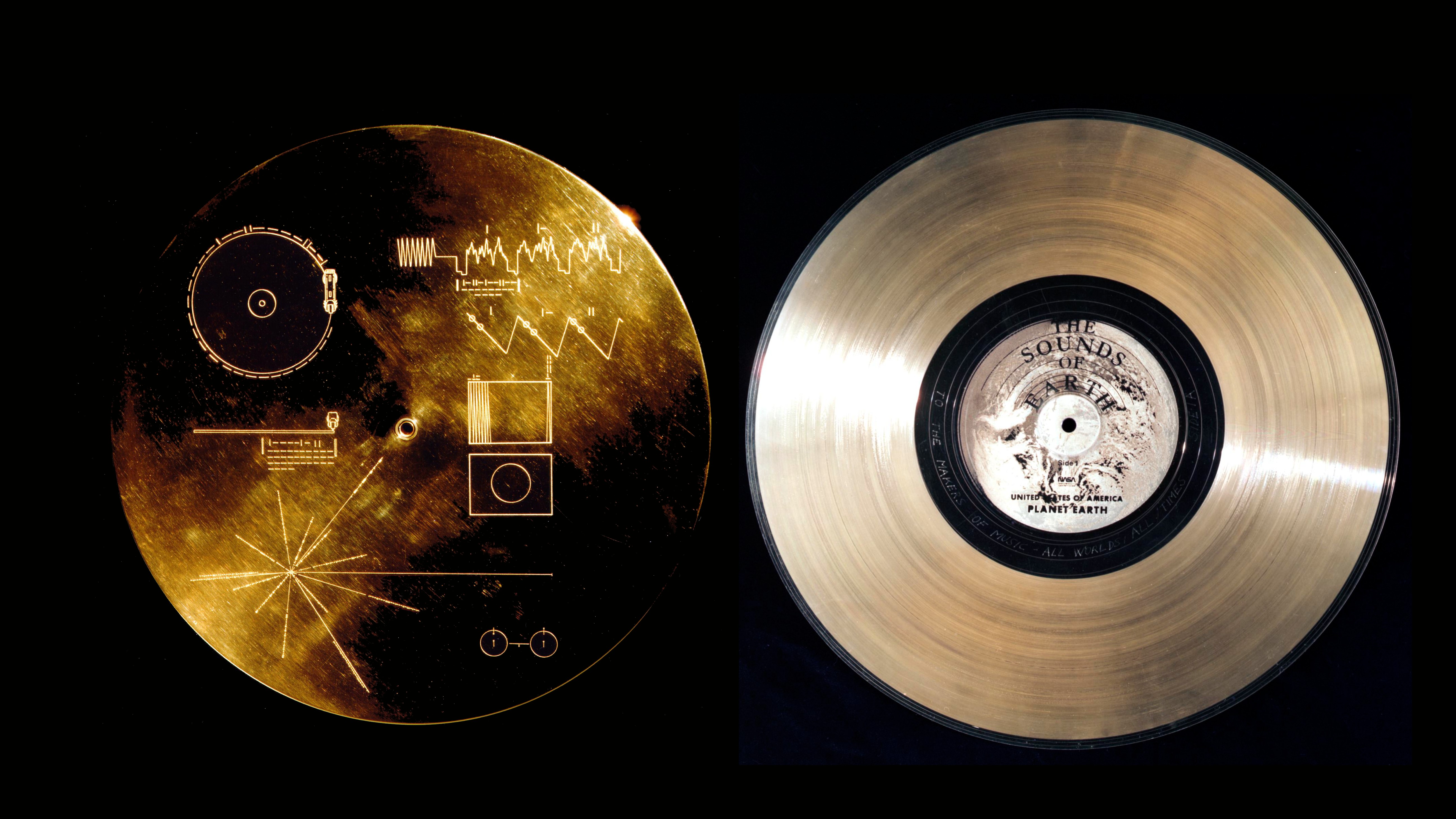 La portada y la etiqueta del Voyager Golden Record muestran un mapa pictórico de la Tierra.