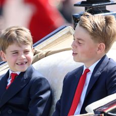 Prince Louis and Prince George laughing in the carriage as they arrive at Trooping the Colour 2025