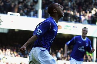 James Vaughan celebrates after scoring for Everton against Crystal Palace as a 16-year-old in April 2005.