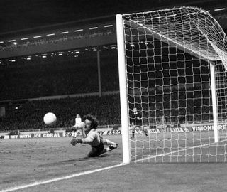 Poland goalkeeper Jan Tomaszewski in action at Wembley in 1973 (PA).