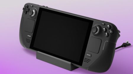 Front view of the official Steam Deck dock