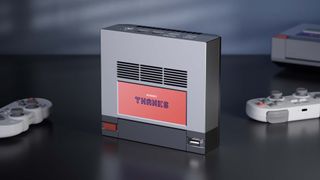 AYANEO Retro Mini PC AM02 standing upright.