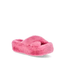 No Boundaries Faux Fur Platform X-Band Slippers (Women's)